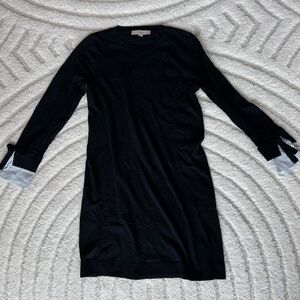 LOFT Black Dress with Striped Cuffs
